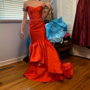 Elegant Red Off-Shoulder prom or pageant dress